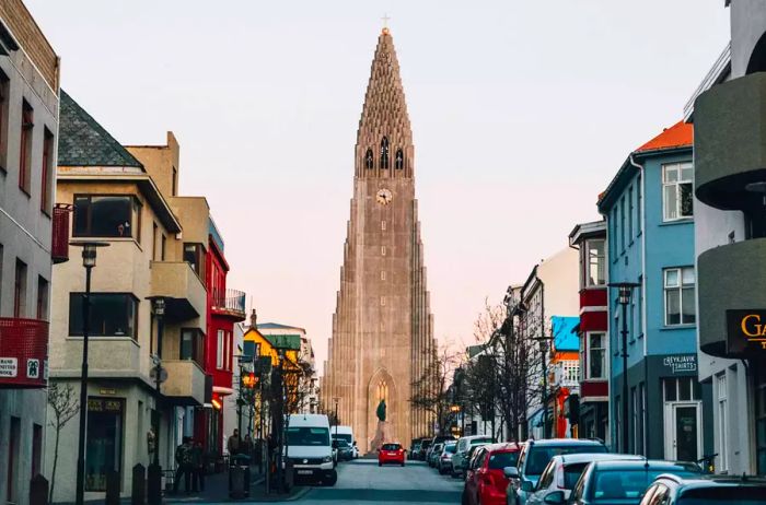 A street in Reykjavik leading up to the cathedral