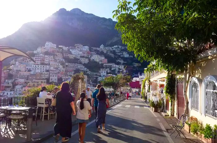 Strolling through the picturesque hilly streets of Positano, Italy