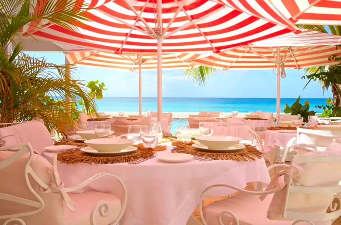 outdoor dining terrace with umbrellas