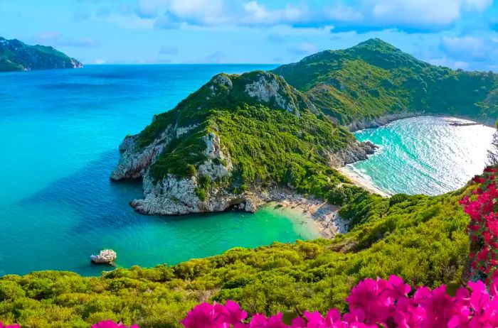 A glimpse of Porto Timoni beach, Corfu, Greece.