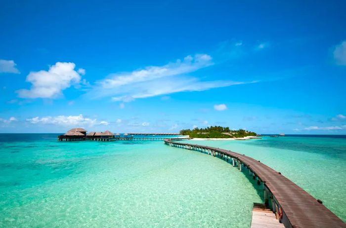 Pathway leading to overwater bungalows