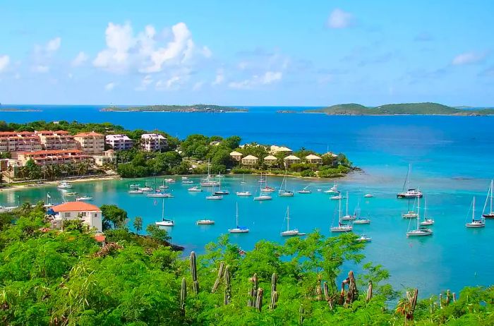 Boats docked in Cruz Bay, St. John, U.S. Virgin Islands.