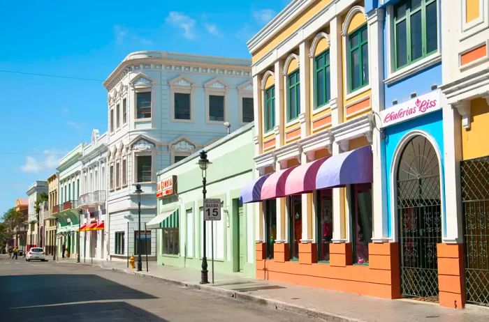 A street scene in Ponce, Puerto Rico, near Paseo Atocra.