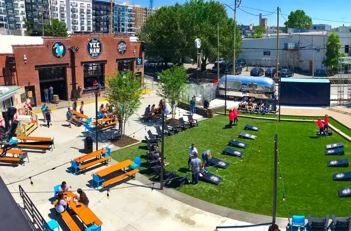 Aerial view of the patio at Ole Smoky Distillery