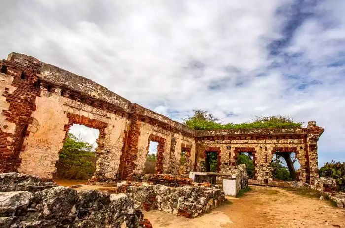 Ruins of a historic abandoned lighthouse in Aguadilla, Puerto Rico