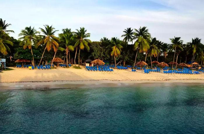 As evening falls, the white sands of Palomino Island empty out as vacationers head back to the main island of Puerto Rico.