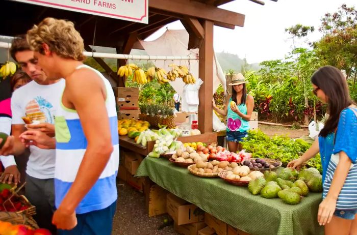 Shoppers at a Farmer's Market in Hawaii