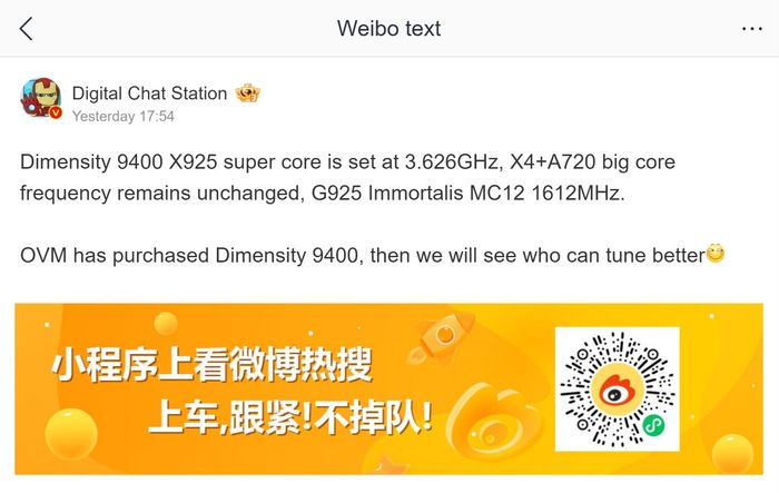 Thông số kỹ thuật của chip Dimensity 9400