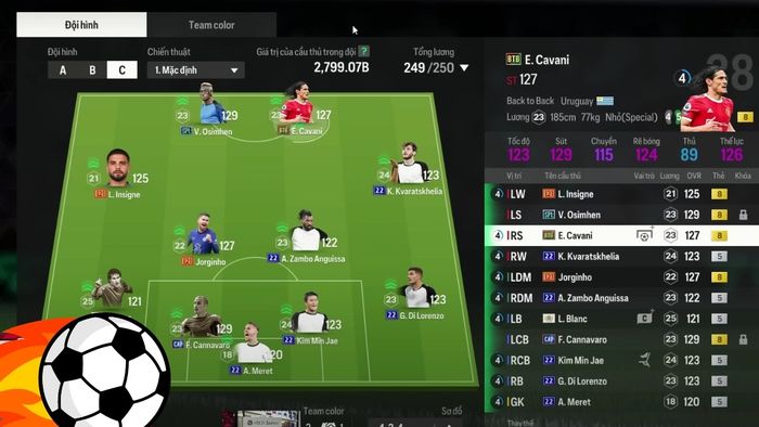Đội hình Napoli FO4 với ngân sách 50 tỷ