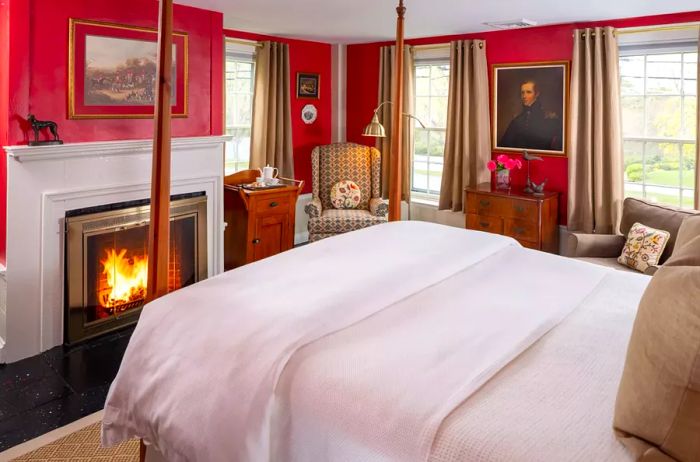 Cozy fireplace in a guestroom at Candleberry Inn