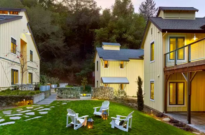 View of the charming yellow barn suites at Farmhouse Inn