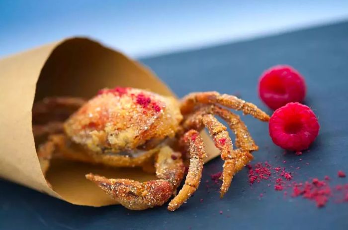 soft-shell crab fried with raspberry