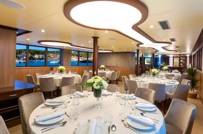 The restaurant aboard the MV Memories in Croatia