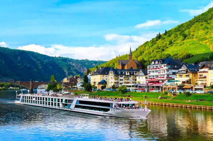 Exterior view of the Emerald Luna vessel sailing on the Rhine River