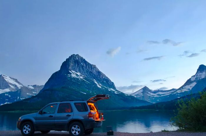 A vehicle parked within Glacier National Park