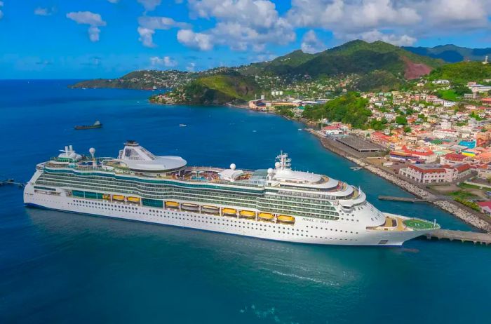 Aerial shot of a Royal Caribbean vessel