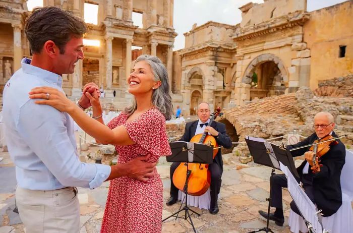 A couple enjoying a dance in Greece