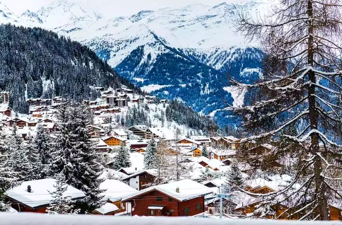 Stunning view of the valley in the Swiss Alps, Verbier, Switzerland