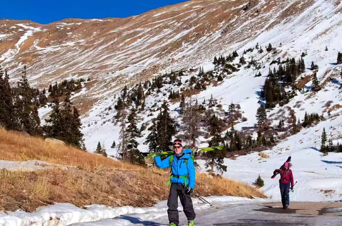 Skier walking in Alma, Colorado