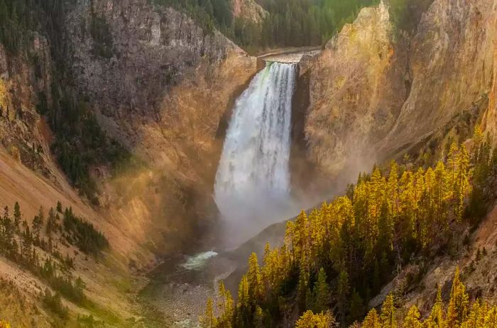 Majestic waterfall in Yellowstone