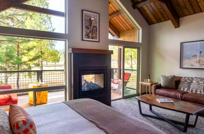 Inside view of a King Room cottage at Firefall Ranch