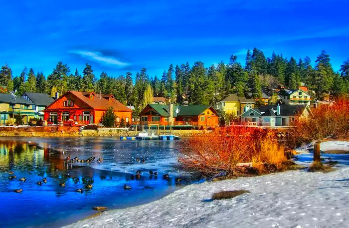 Snow-covered Big Bear Lake