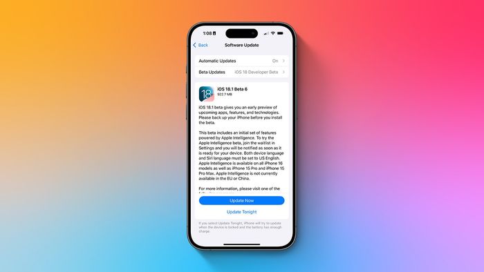 Apple đã phát hành iOS 18.1 beta 6