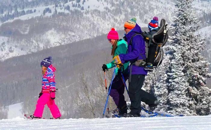 Family snowshoeing adventure at Steamboat