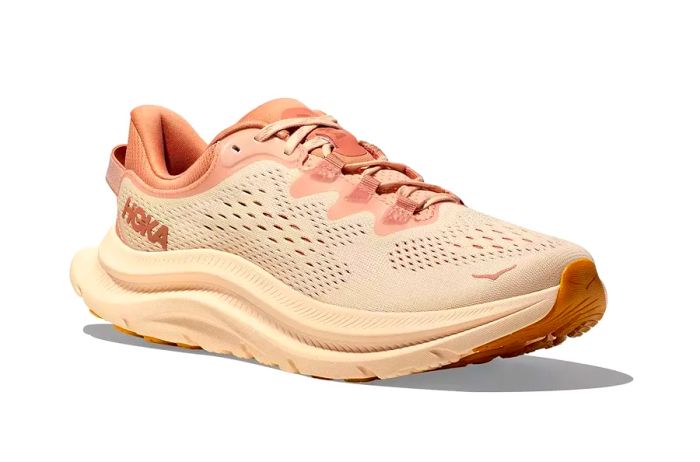 peach-colored Hoka sneakers