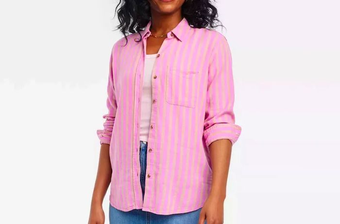 Target Women's Linen Long Sleeve Collared Button-Down Shirt - Universal Thread