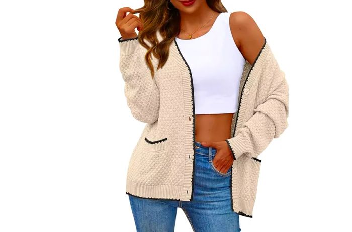 LILLUSORY Womens Long Sleeve V Neck Ribbed Chunky Knit