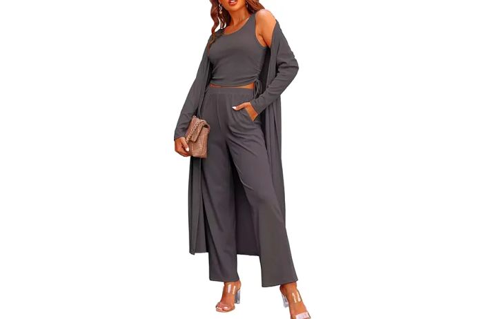 three-piece knit lounge outfit