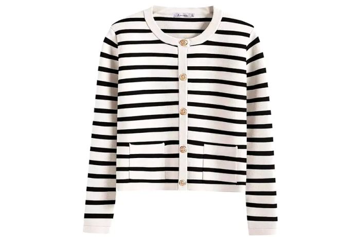 ANRABESS Women Striped Cardigan Sweaters Button Down Cropped