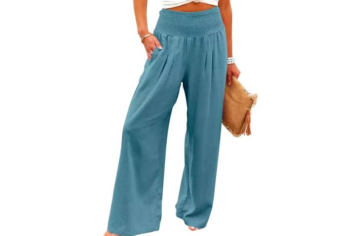 ANRABESS Women's Linen Palazzo Pants: Summer Boho Wide Leg, High Waist Casual Lounge Pants for 2024 Beach Travel and Vacation Outfits