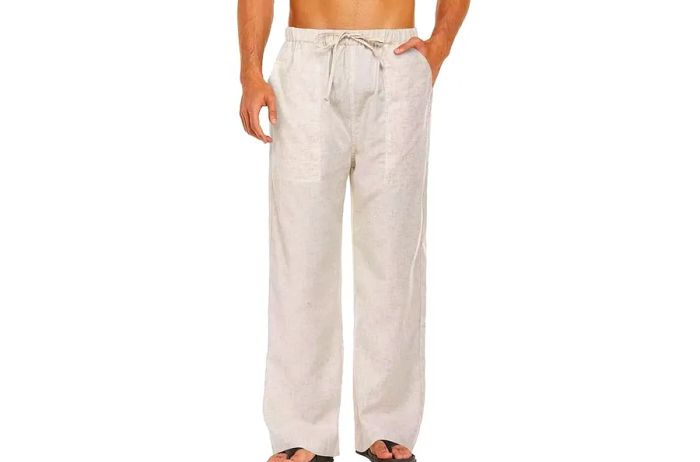 COOFANDY Men's Linen Drawstring Pants: Elastic Waist, Lightweight Trousers Ideal for Casual, Yoga, Summer, and Beach Wear