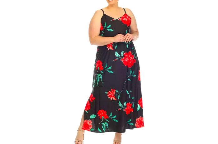 White Mark Plus Size Floral Strap Maxi Dress