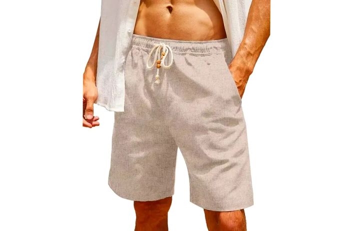 COOFANDY Men's Casual Linen Shorts with Elastic Waist and Drawstring for Summer Beach Wear