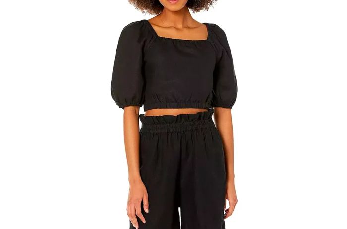 The Drop Women's Evelyn Cropped Square-Neck Bubble Top