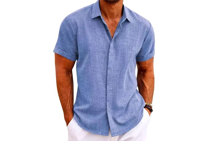 COOFANDY Men's Short Sleeve Casual Linen Shirts, Button Down Size S