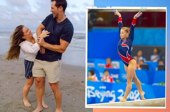 Olympic Gymnast Shawn Johnson and her husband enjoying a day at the beach; Shawn Johnson at the 2008 Olympics in Beijing