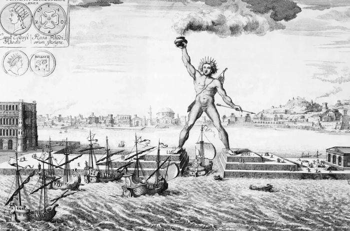 Illustration of the Colossus of Rhodes by Fischer von Erlach