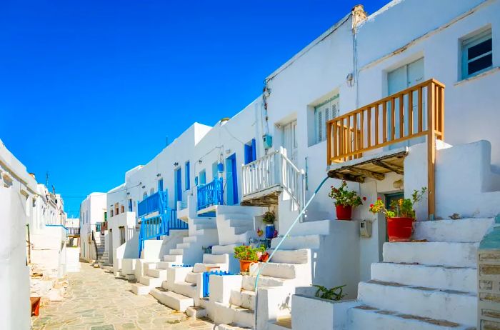 Morning view of Kastro in Chora, Folegandros - a small fortress built by the Venetians in the 1210s, located on the island of Folegandros in the Cyclades, Greece.