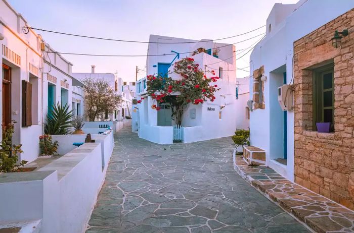 A charming street in the village of Chora on Folegandros Island