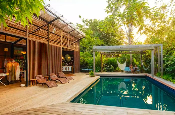 The pool area at Finca Victoria