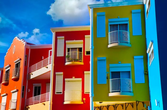 Vibrant Tropical Row Houses in St. Maarten.