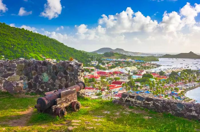 View of Marigot, the skyline of Saint Martin from Fort Louis in the Caribbean.