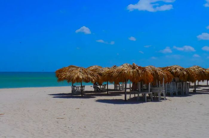 Panoramic view of the beach and ocean in Sisal, Mexico, during summer holiday.