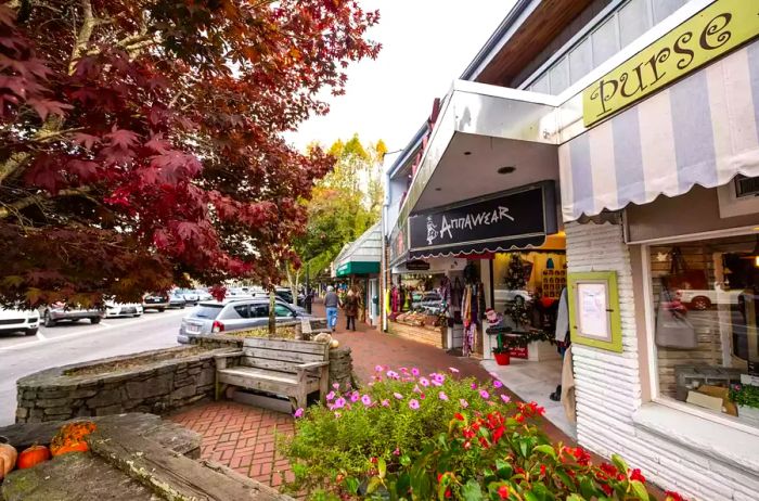 Shops in downtown Highlands, NC