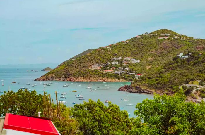 Scenic view of boats moored at St. Barts