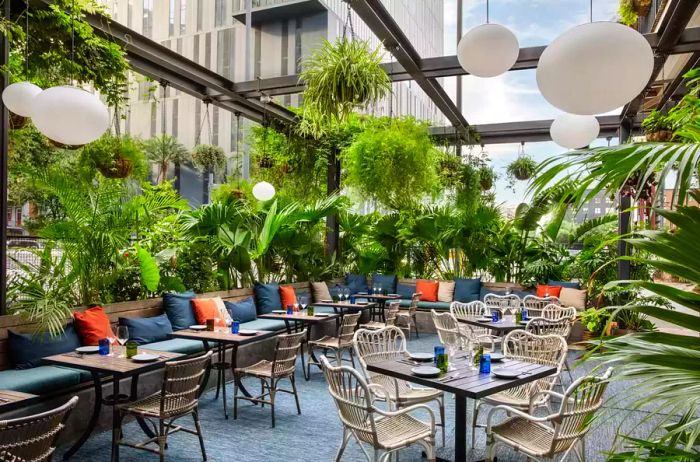 An outdoor dining area at a restaurant.